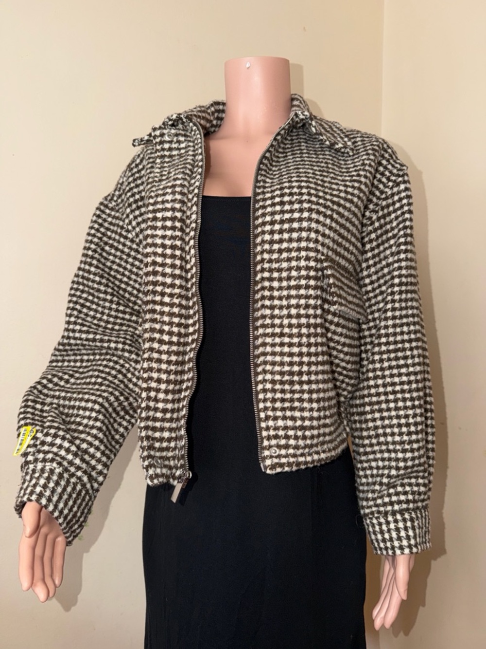 a new day Houndstooth Bomber Jacket - Brown & White